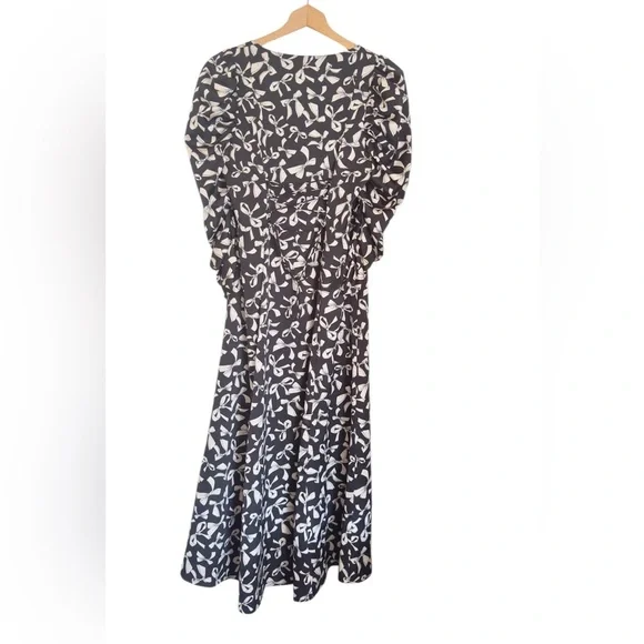 For Love & Lemons Angelica Bow Print Puff Ruched Sleeve Button Front Dress sz M - Picture 4 of 10